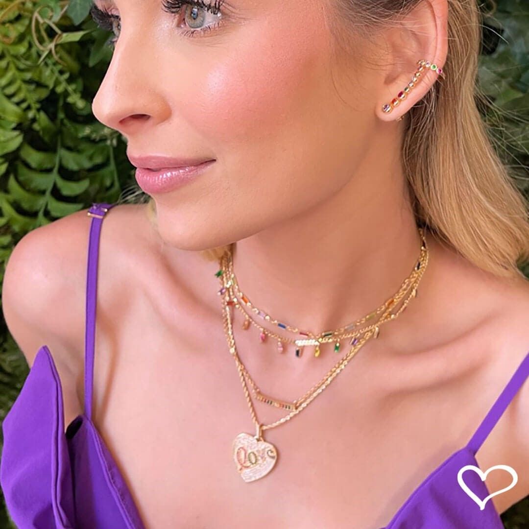 Colar Feminino Samara Canoa Zircônias Coloridas Folheado a Ouro 18k
