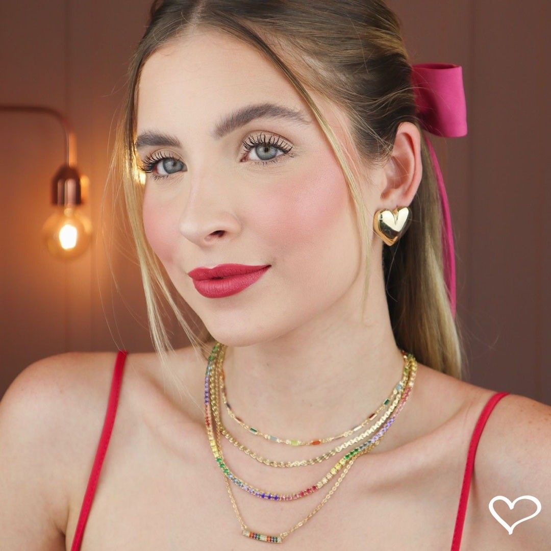 Colar Feminino Samara Canoa Zircônias Coloridas Folheado a Ouro 18k