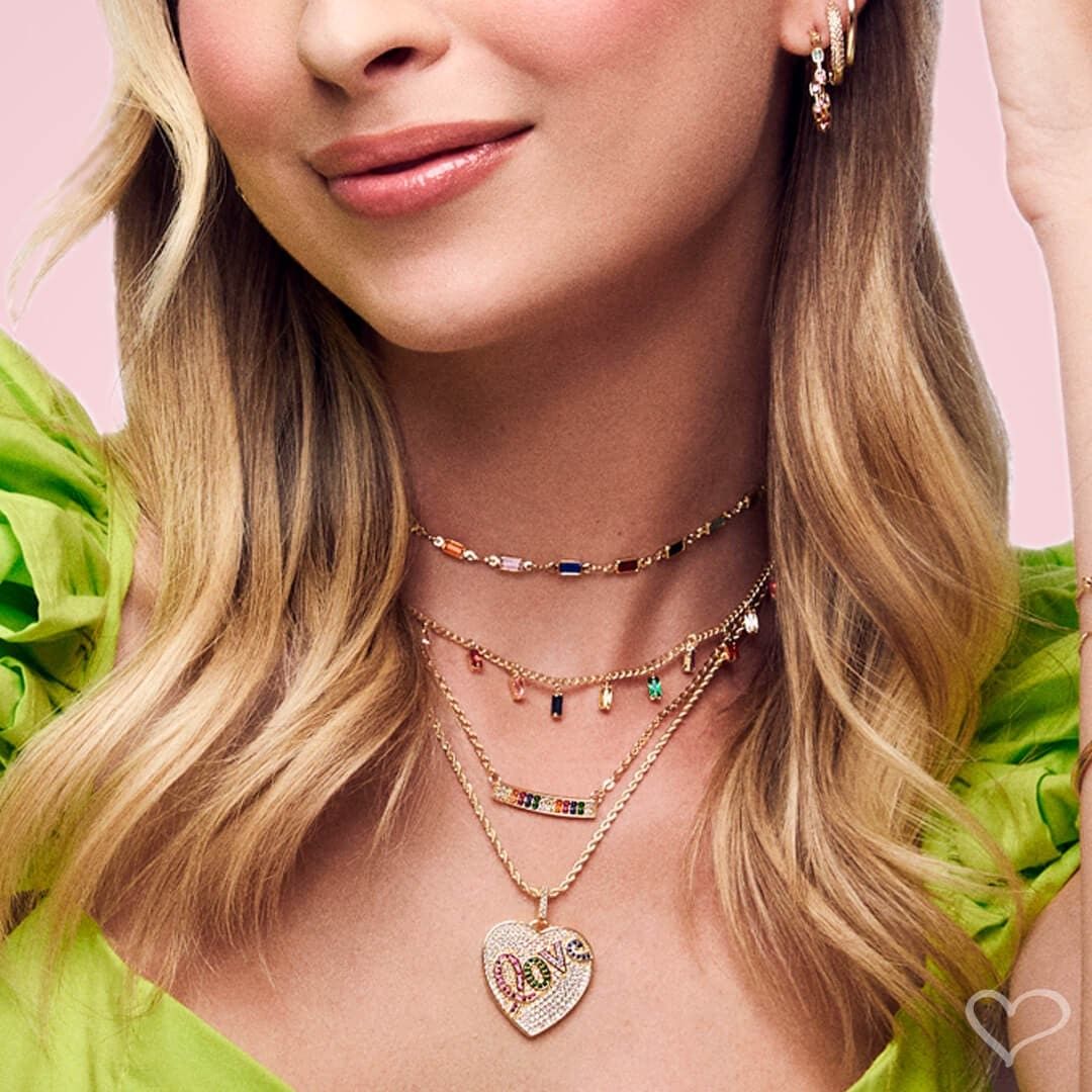 Colar Feminino Samara Canoa Zircônias Coloridas Folheado a Ouro 18k