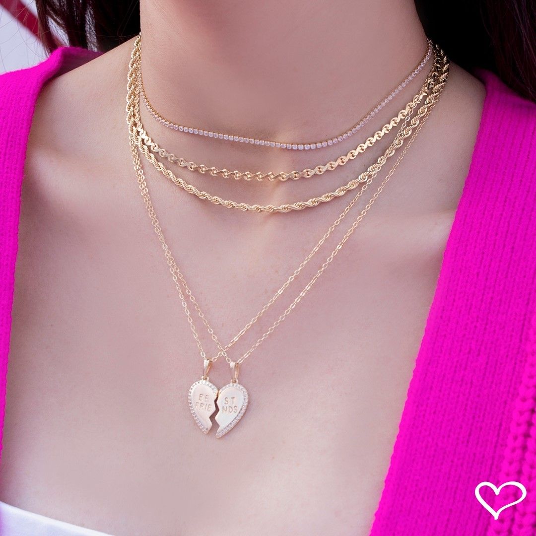 Conjunto Colar de Coração Best Friends Zircônias Folheado a Ouro 18k