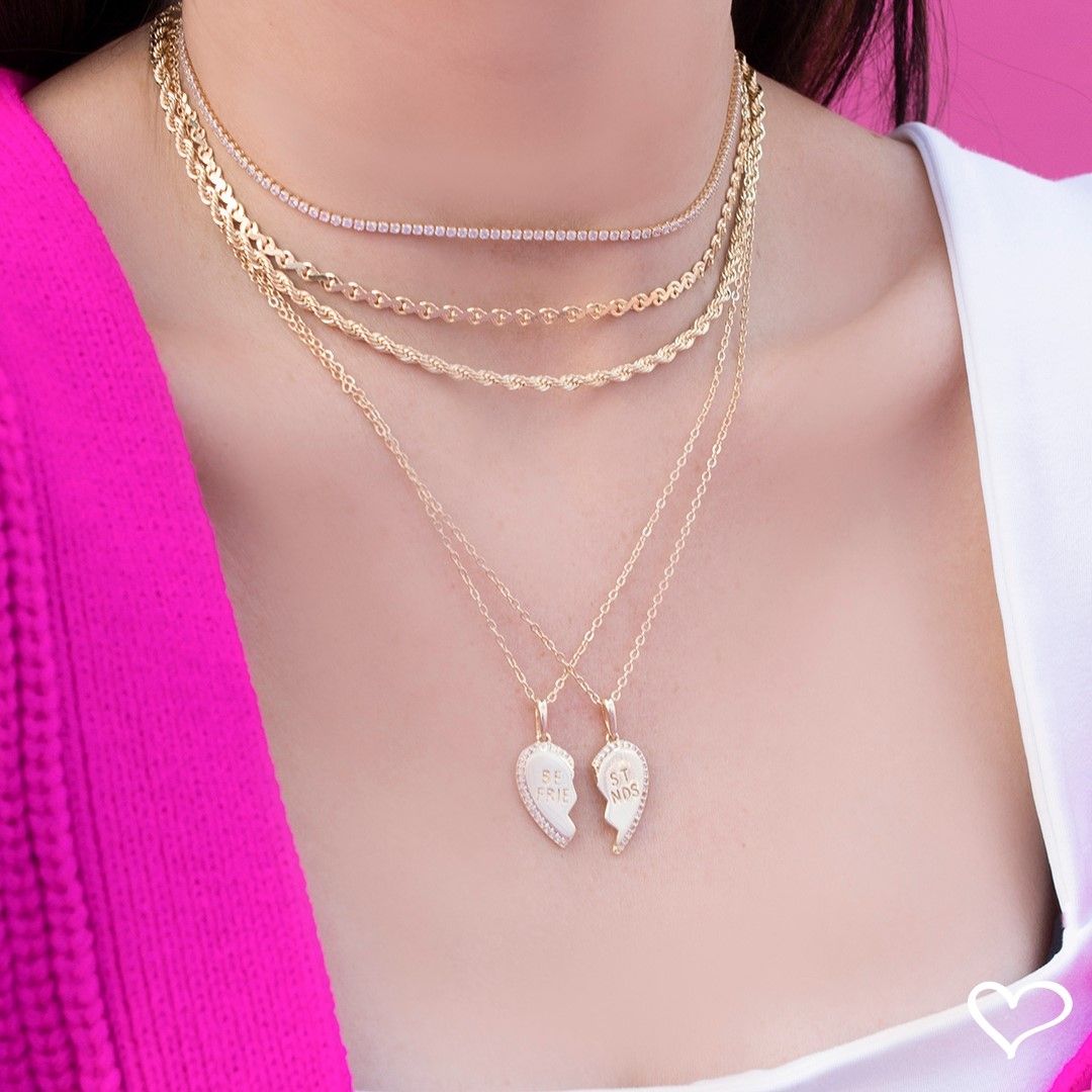 Conjunto Colar de Coração Best Friends Zircônias Folheado a Ouro 18k
