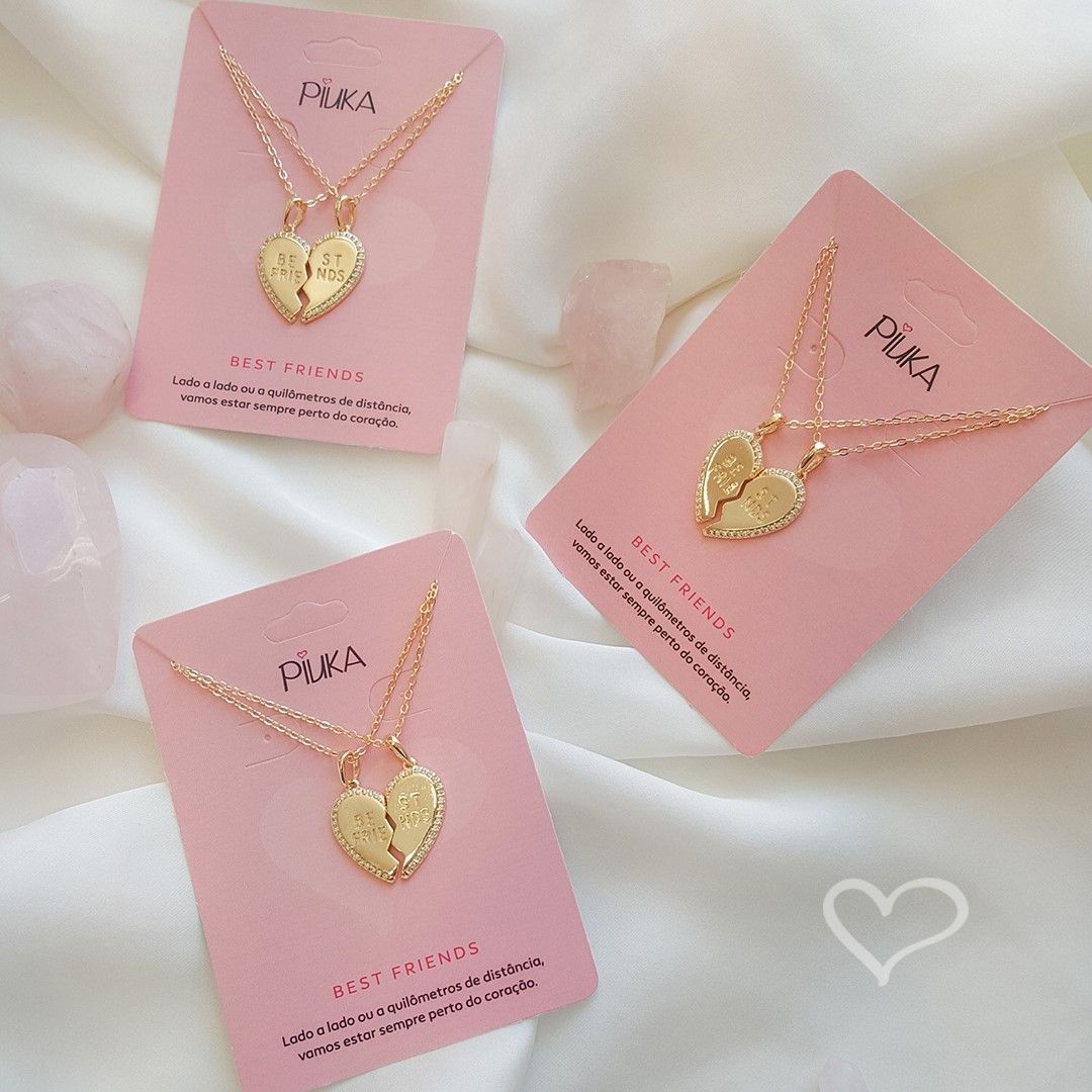 Conjunto Colar de Coração Best Friends Zircônias Folheado a Ouro 18k