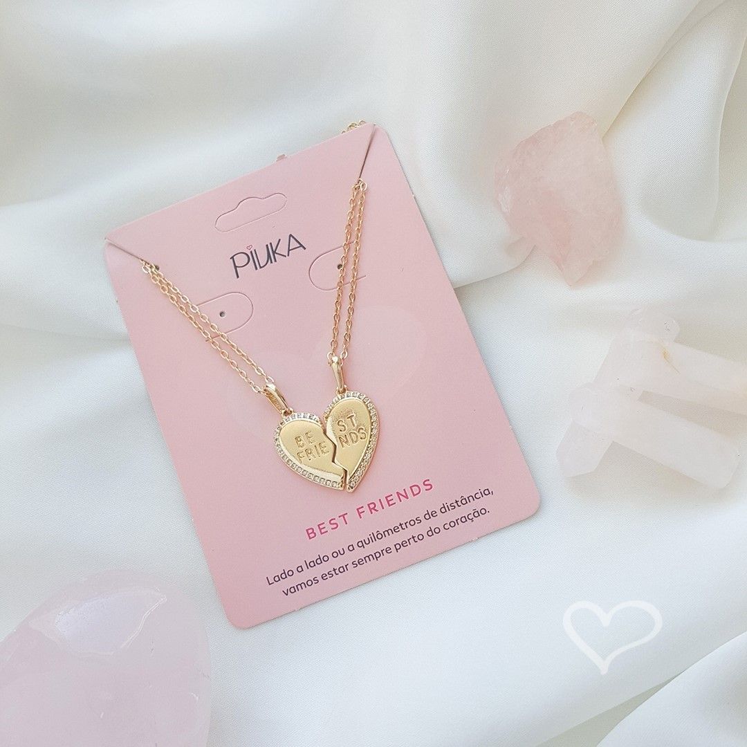 Conjunto Colar de Coração Best Friends Zircônias Folheado a Ouro 18k