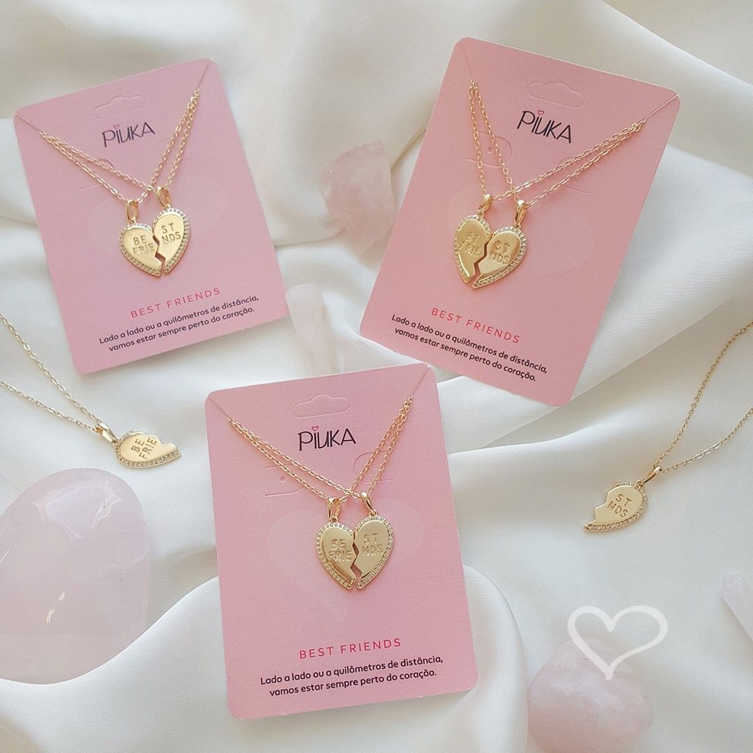 Conjunto Colar de Coração Best Friends Zircônias Folheado a Ouro 18k