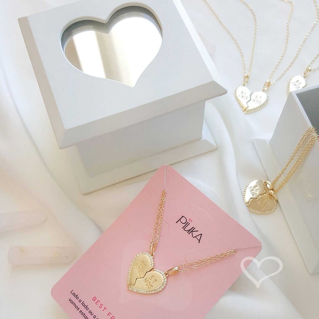 Conjunto Colar de Coração Best Friends Zircônias Folheado a Ouro 18k