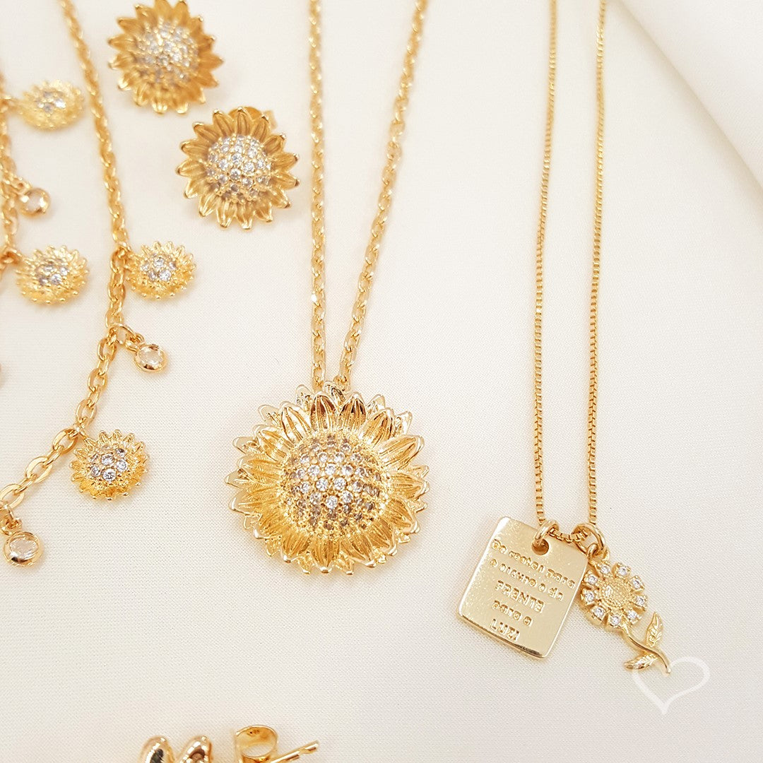 Colar Piuka Jardim de Girassóis Zircônias Folheado a Ouro 18k