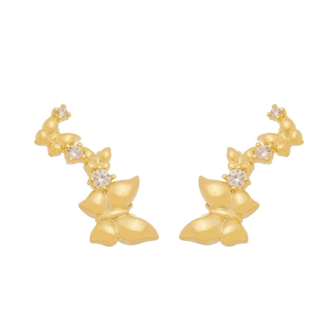 Brinco Ear Cuff Melissa Borboletas Zircônias Folheado a Ouro 18k