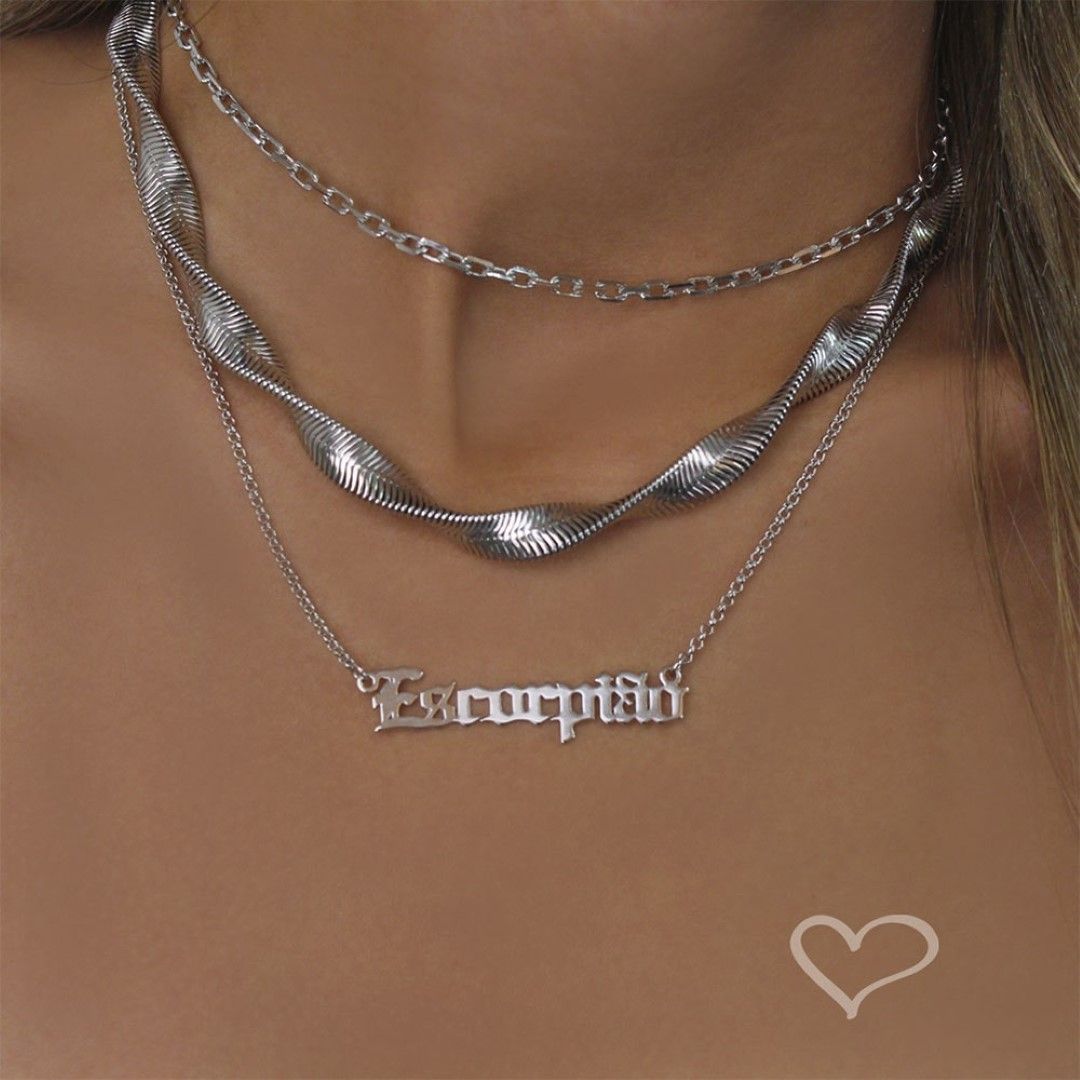 Choker Piuka Fernanda Malha Grossa Metal Folheada em Ródio Branco