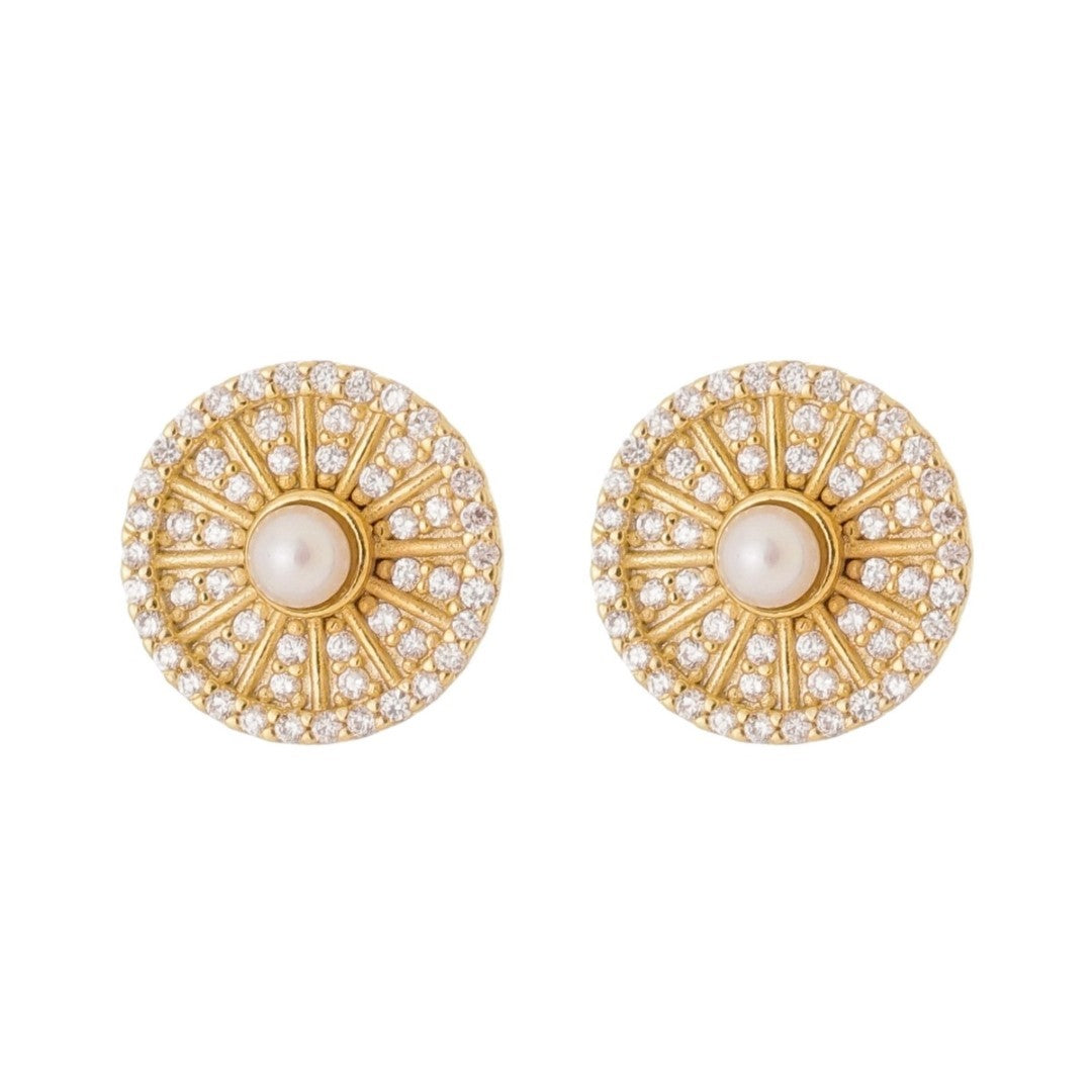 Brinco Piuka Amanda Pizza Pérola Zircônias Folheado a Ouro 18k