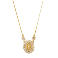 Colar Piuka Medalha Oval Pequena Nossa Senhora das Graças Zircônias Folheado a Ouro 18k