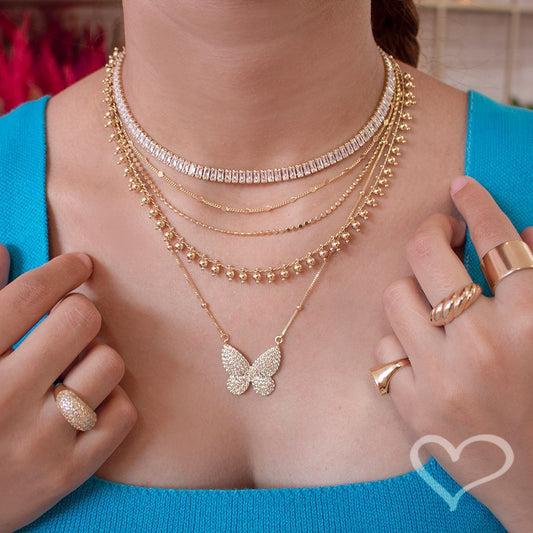 Colar Piuka Cecil Borboleta Zircônias Folheado a Ouro 18k