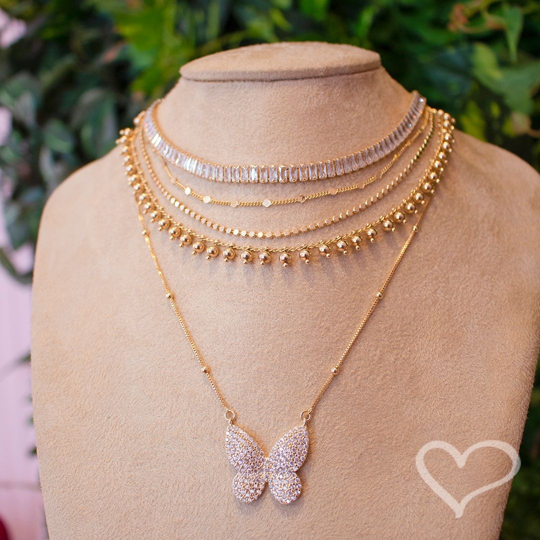 Colar Piuka Cecil Borboleta Zircônias Folheado a Ouro 18k