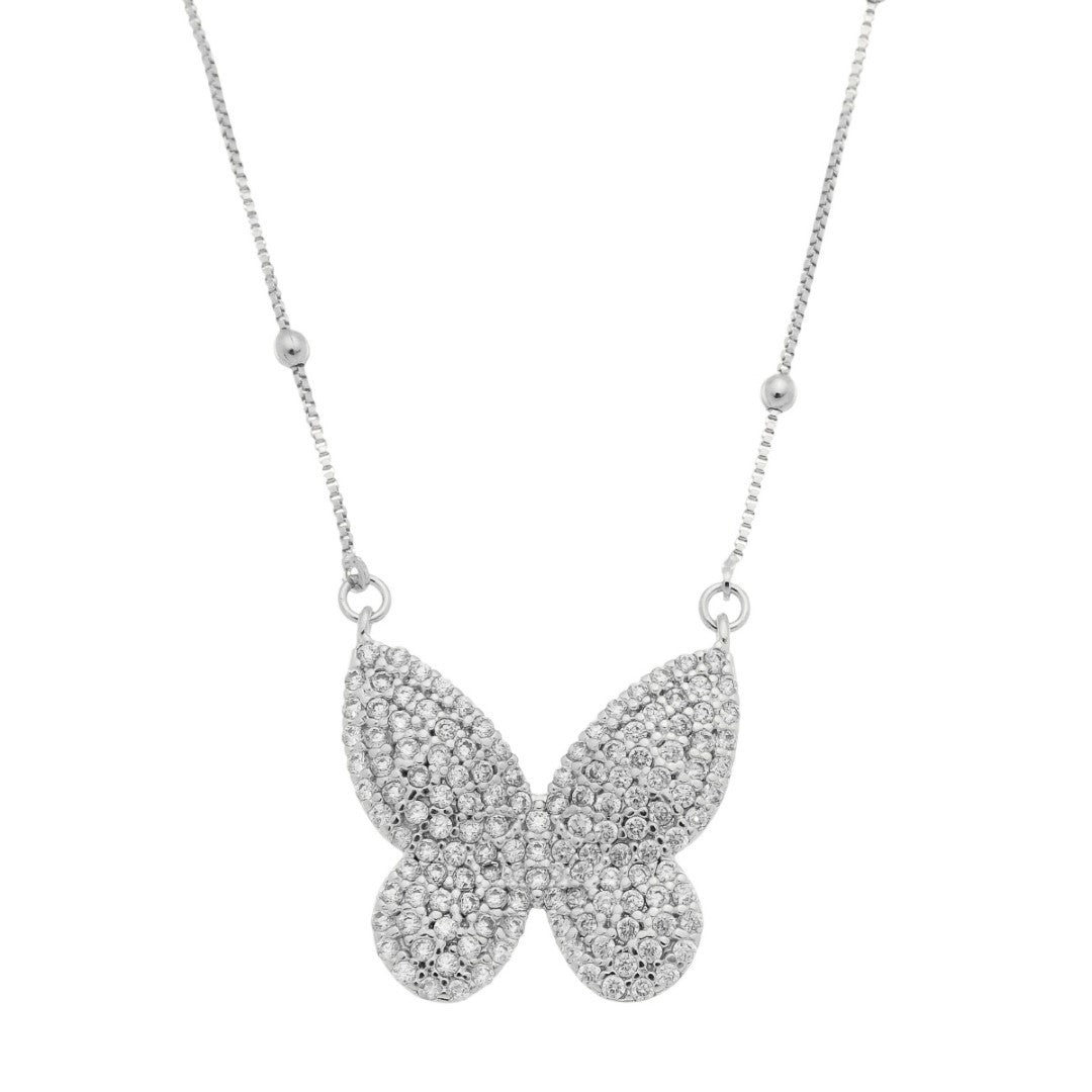Colar Piuka Cecil Borboleta Zircônias Folheado em Ródio Branco