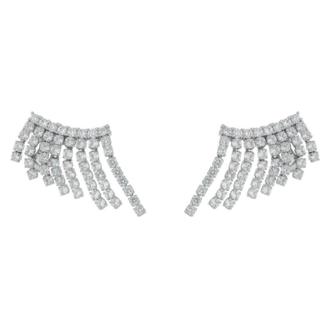 Brinco Ear Cuff Brigite Zircônias Franjas Folheado em Ródio Branco