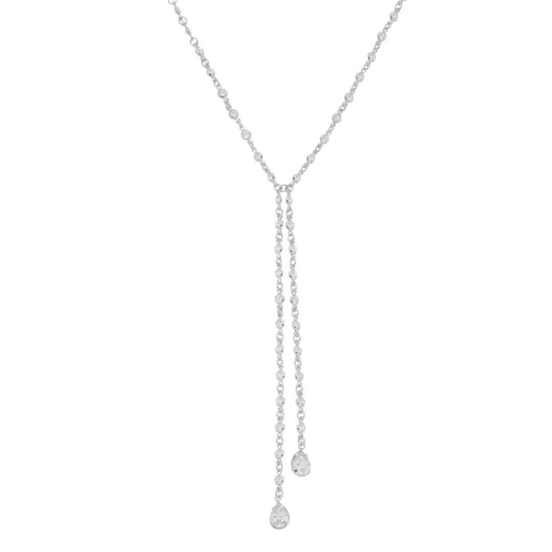 Colar Gravatinha Shine Zircônias Folheado em Ródio Branco