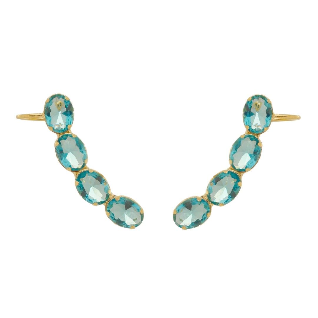 Brinco Ear Cuff Lilly Zircônia Oval Acqua Folheado a Ouro 18k