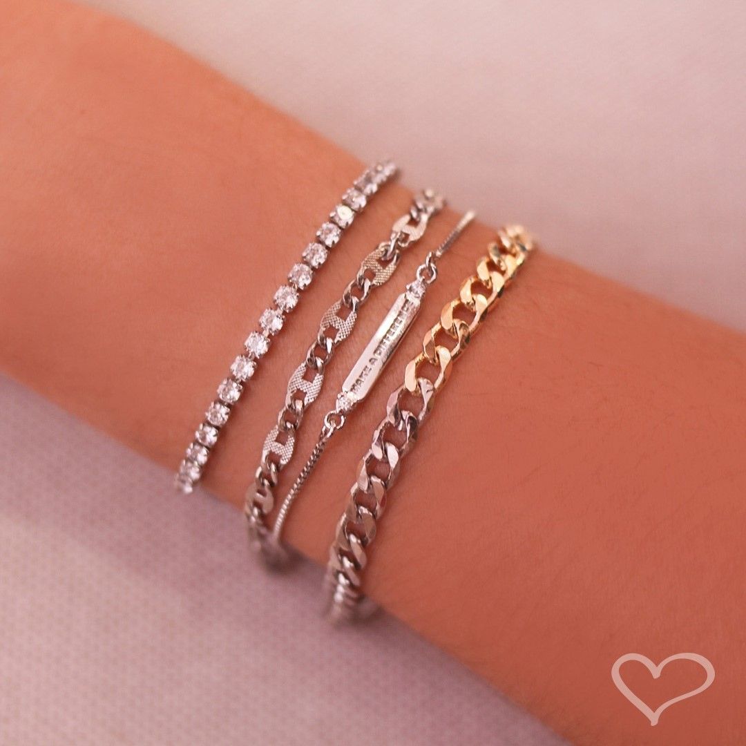 Pulseira Folheada a Ouro 18k e Folheada em Ródio Branco Elos Grumet Frida