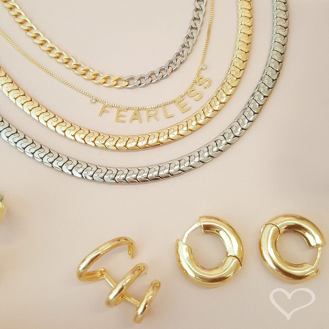 Choker Elos Groumet Folheada a Ouro 18k e Folheada em Ródio Branco Frida