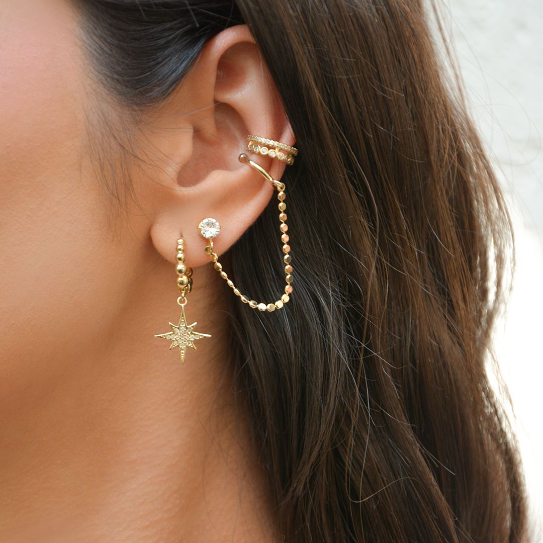 Brinco Piuka Unitário Ear Line Isis Zircônia Folheado a Ouro 18k
