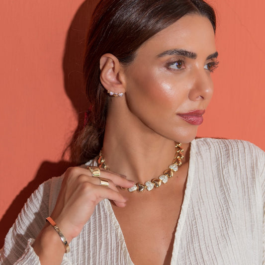 Brinco Piuka Ear Cuff Molly Coração Zircônias Folheado a Ouro 18k