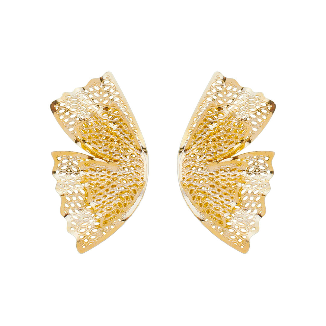 Brinco Piuka Anália Borboleta Renda Folheado a Ouro 18k