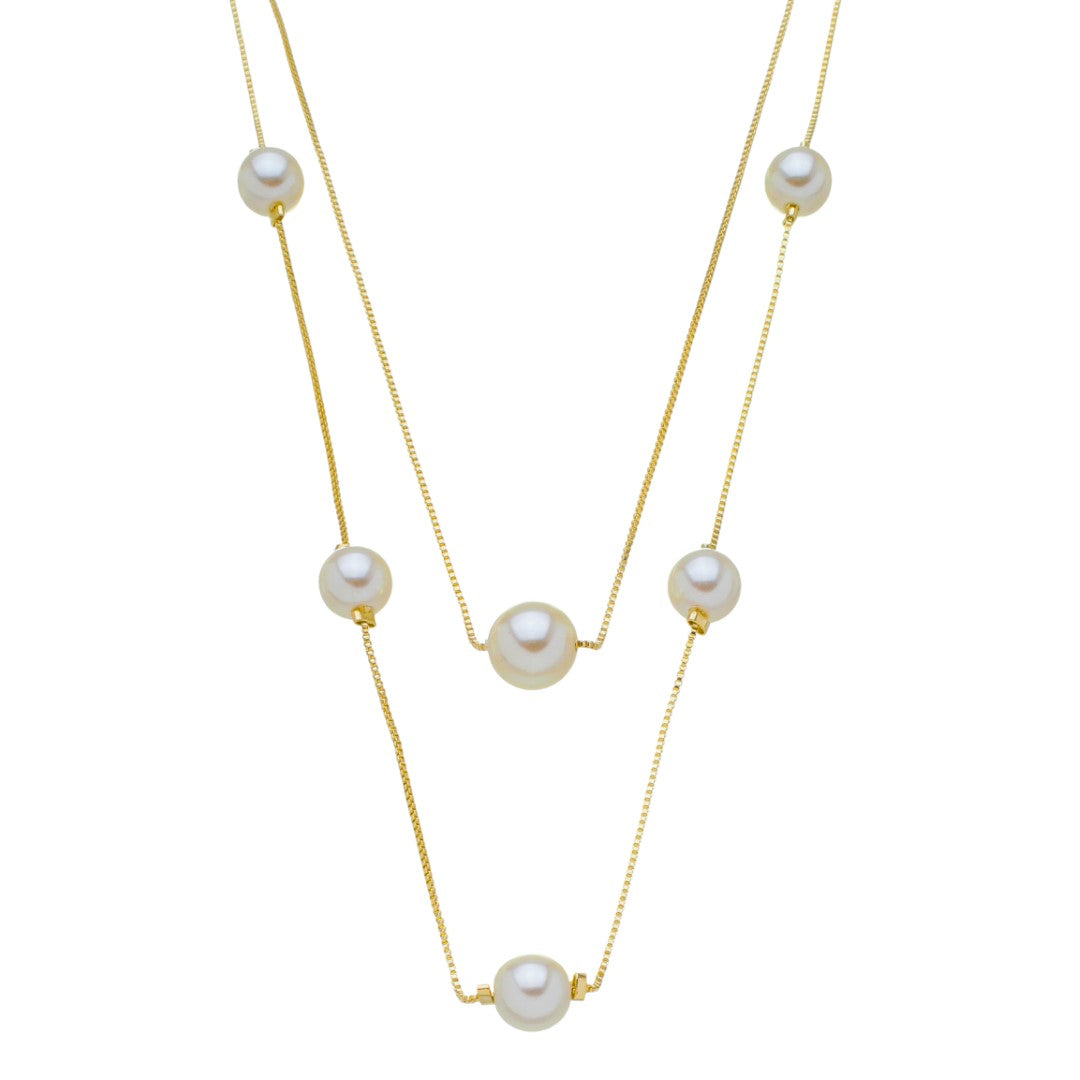 Colar Piuka Beatriz 2 Voltas Perolas Folheado a Ouro 18k