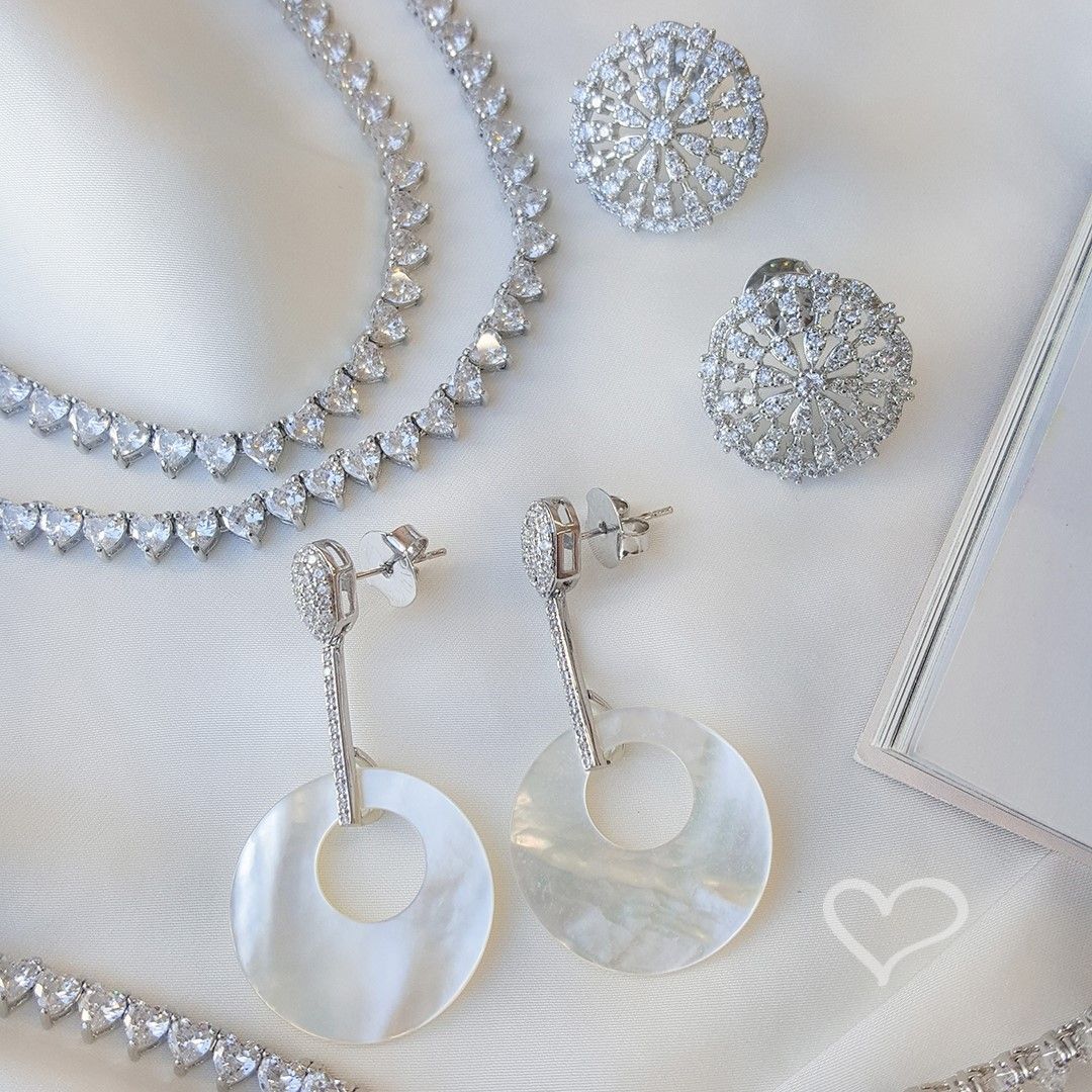 Brinco Pizza Amália Zircônia Folheado em Ródio Branco