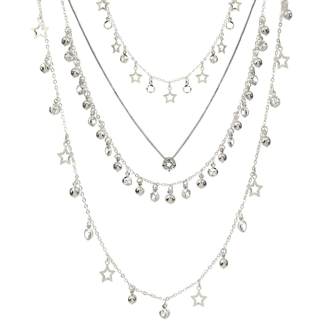 Mix de Colares Femininos Adhara Estrelas Folheado em Ródio Branco
