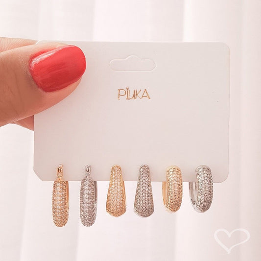 Brinco de Argola Katy Cravejada Zircônias Folheado em Ródio Branco