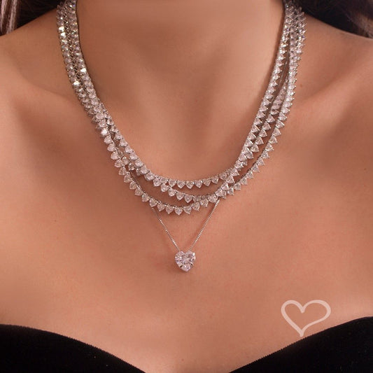 Conjunto Colar e Brinco Lelê Coração Zircônia Folheado em Ródio Branco