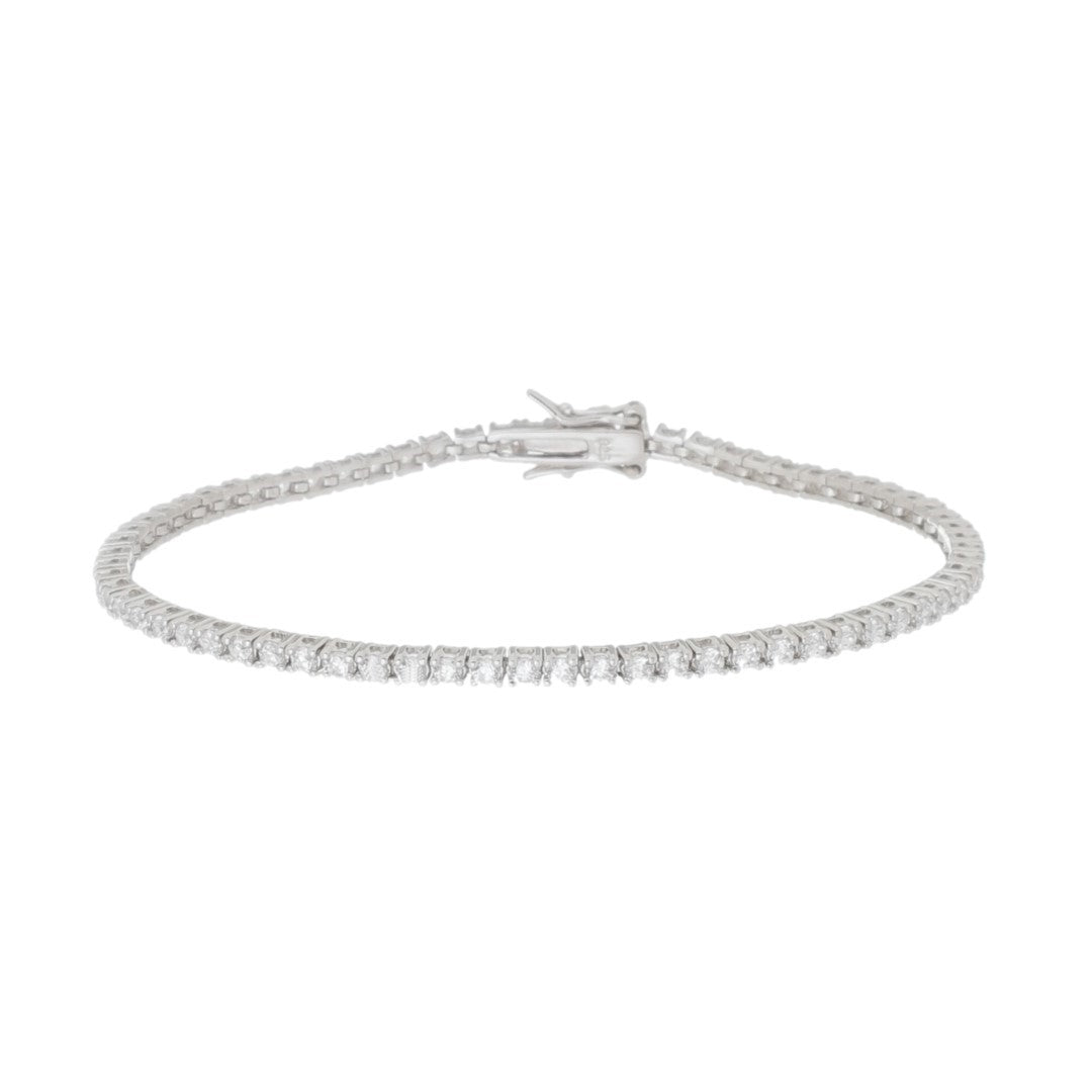 Pulseira Feminina Riviera Zircônias Prata 925 Banhada em Ródio Branco Eugene