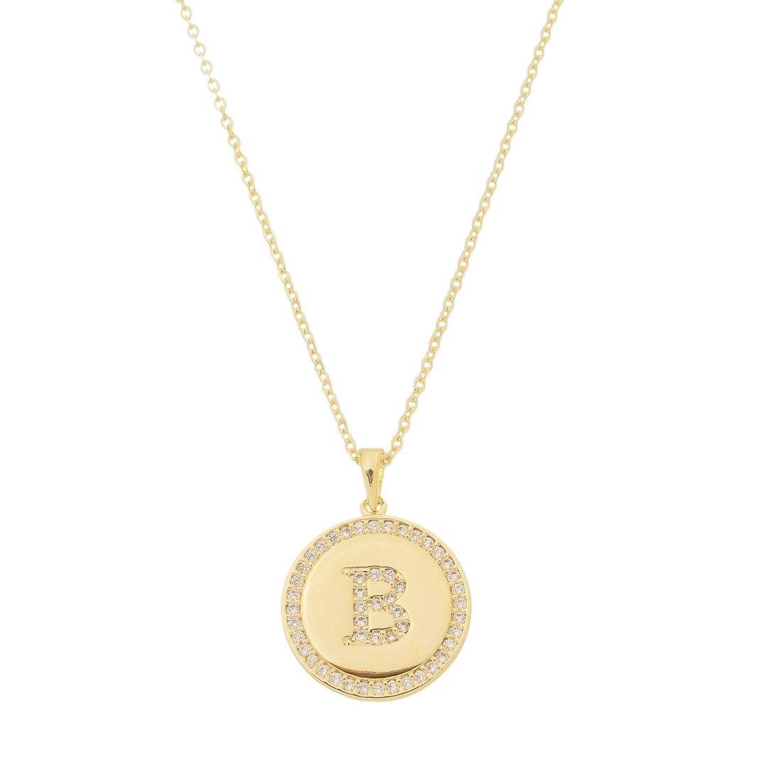 Colar Medalha Thassia Letra Nome Zircônias Folheado a Ouro 18k