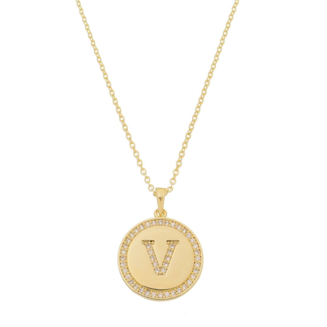 Colar Medalha Thassia Letra Nome Zircônias Folheado a Ouro 18k