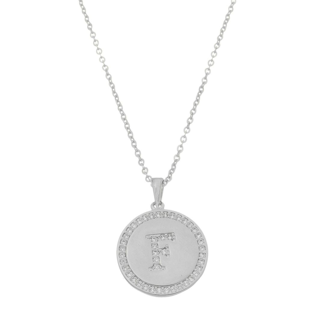 Colar Medalha Thassia Letra Nome Zircônias Folheado em Ródio Branco