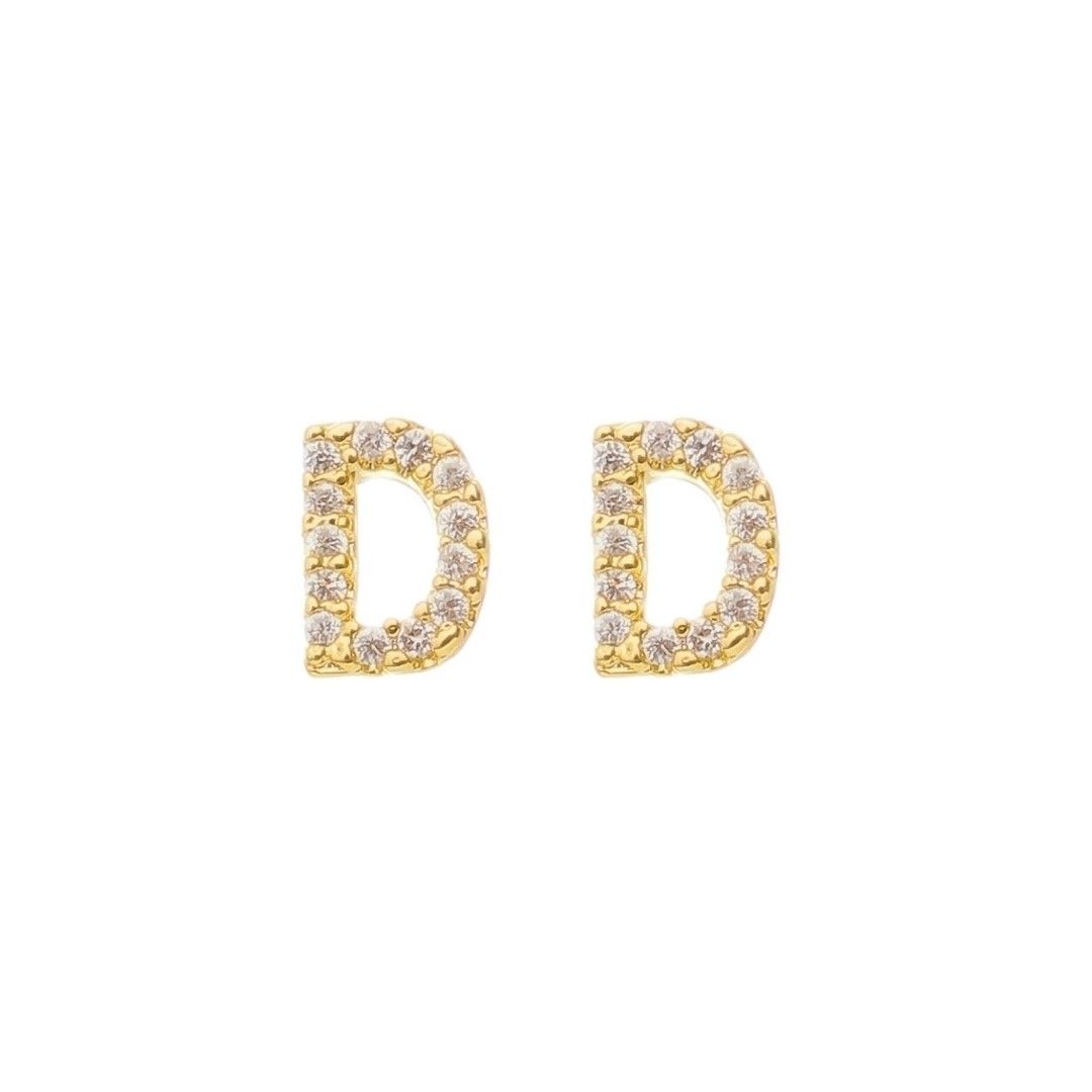 Brinco Mini Letra Inicial Zircônias Folheado a Ouro 18k