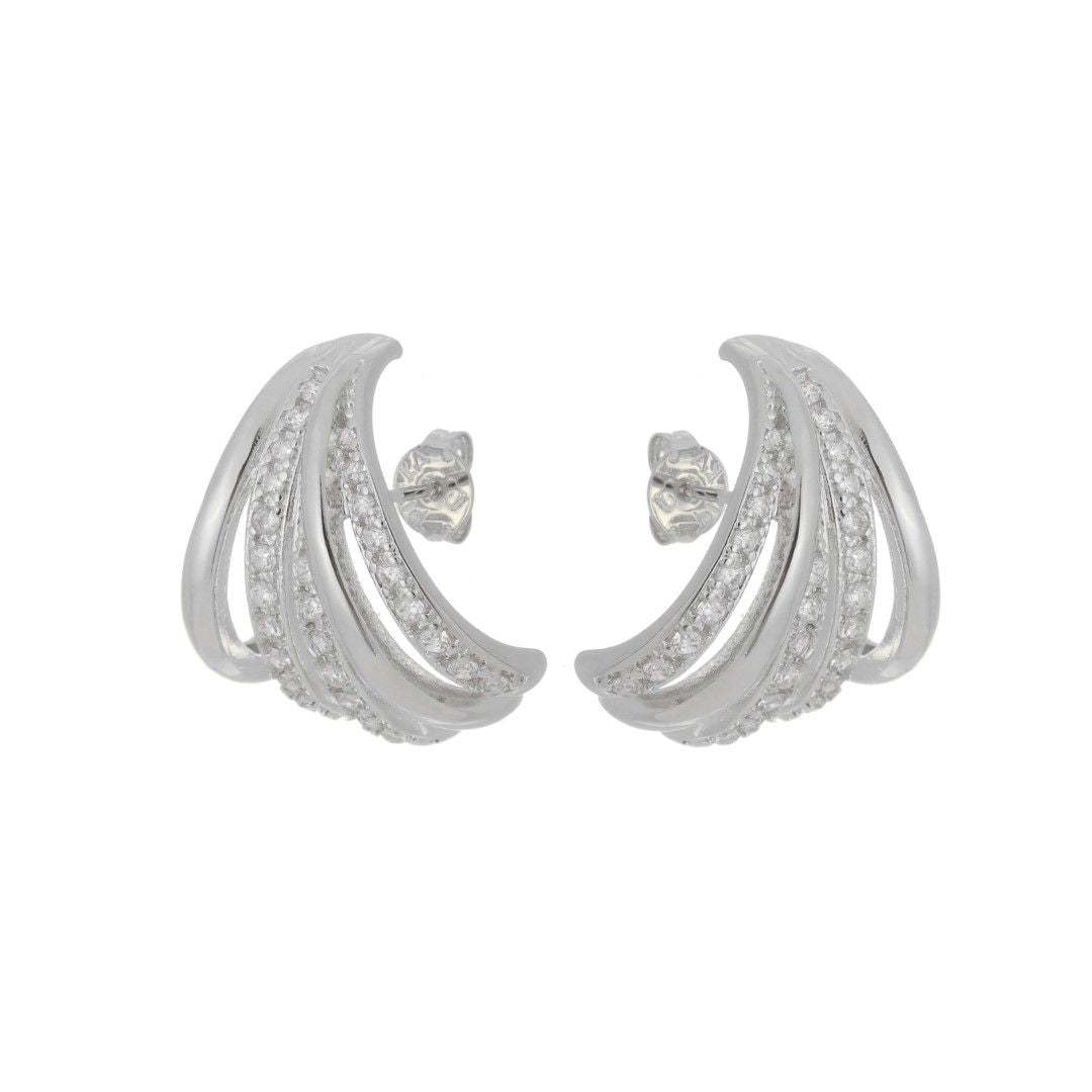 Brinco Ear Hook Serena Zircônias Folheado em Ródio Branco