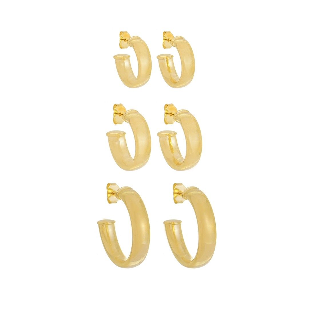 Trio de Brincos de Argola Tubo Wanessa Folheado a Ouro 18k