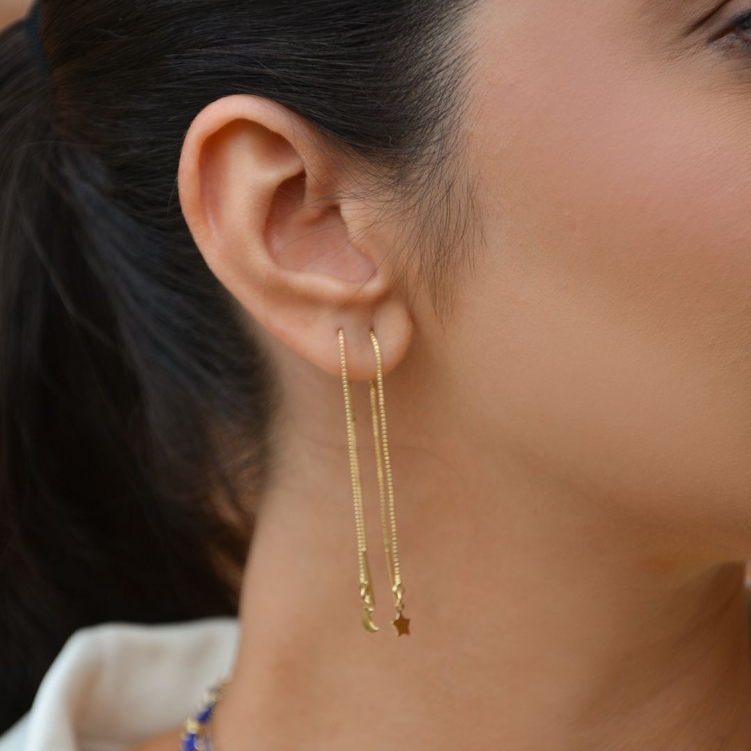 Brinco Fio Maia Lua Folheado 18k