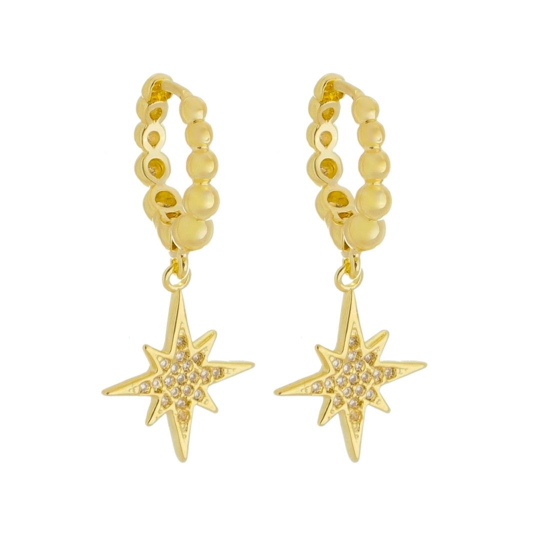Brinco de Argolinha Carina Estrela Guia Zircônia Folheado a Ouro 18k