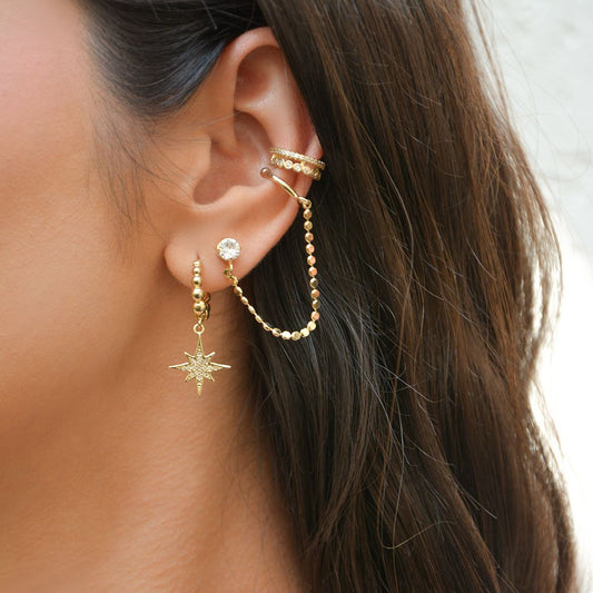 Brinco de Argolinha Carina Estrela Guia Zircônia Folheado a Ouro 18k