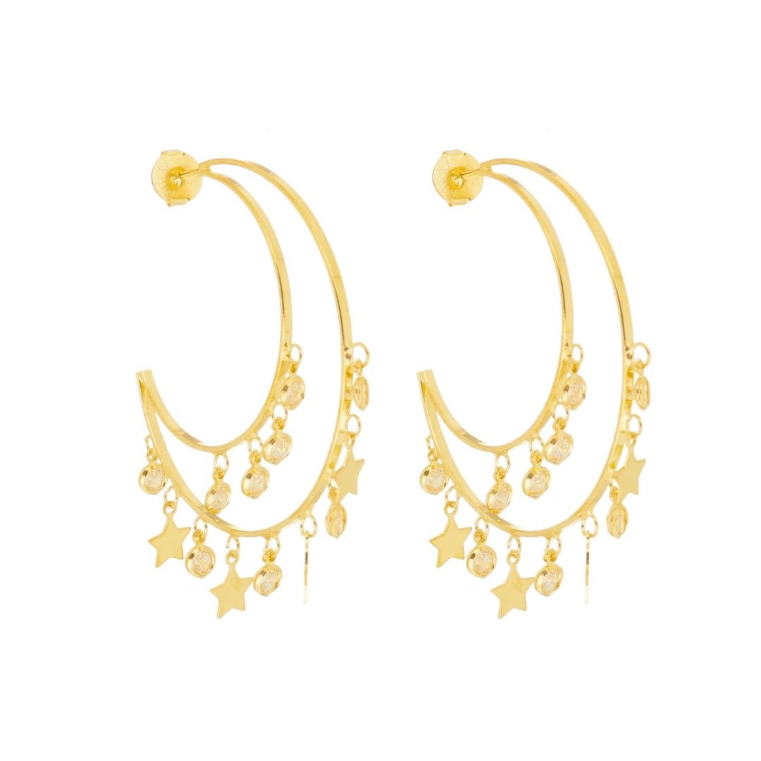 Brinco Argola Antares Estrelas e Zircônias Folheado a Ouro 18k