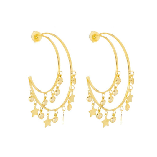 Brinco Argola Antares Estrelas e Zircônias Folheado a Ouro 18k