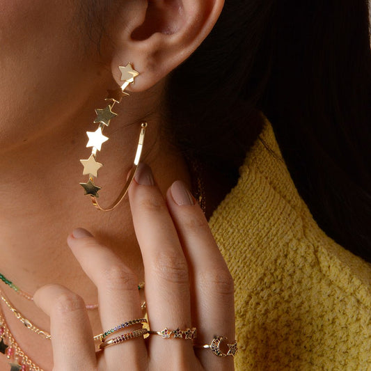 Brinco Argola Estrelas Navi Folheado a Ouro 18k