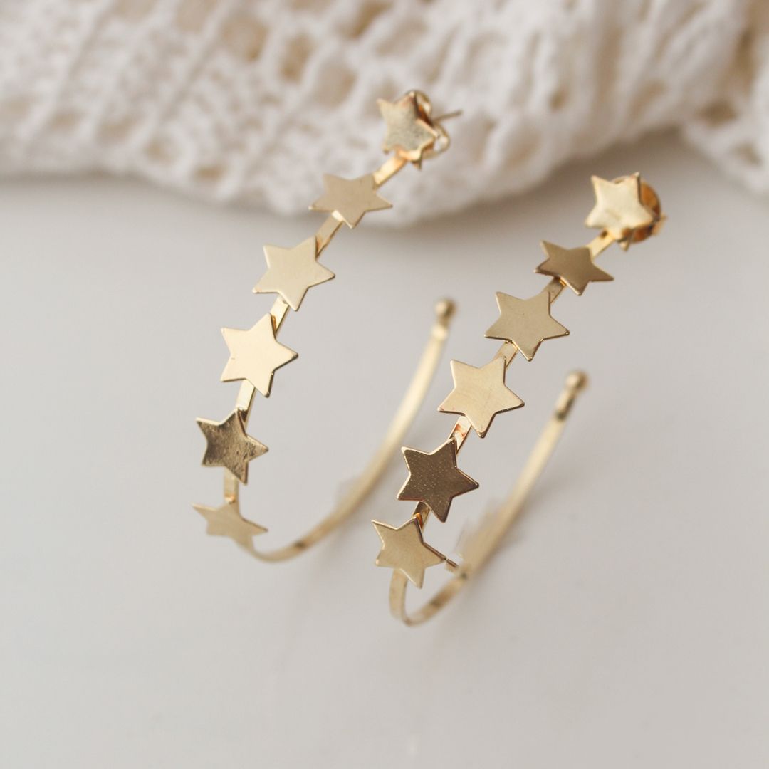 Brinco Argola Estrelas Navi Folheado a Ouro 18k