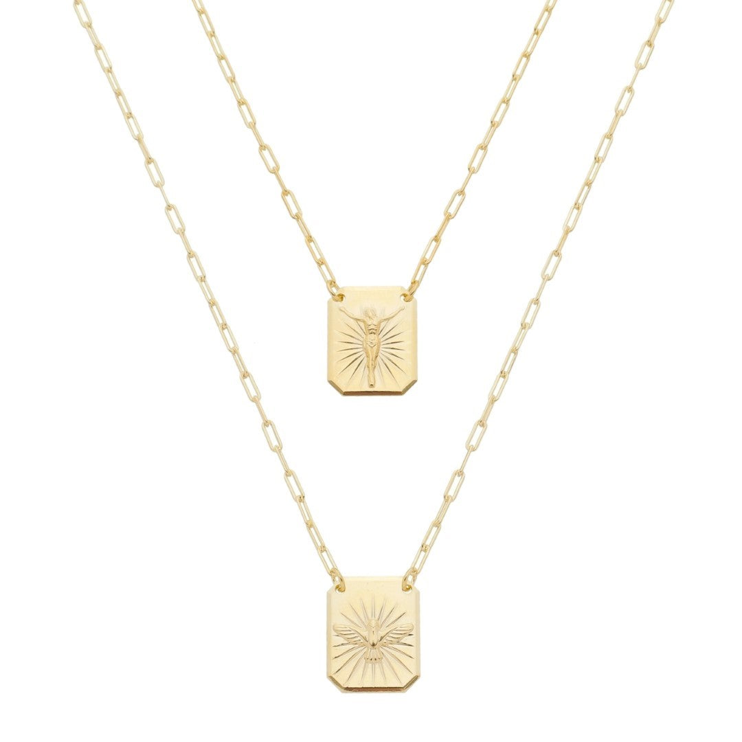 Escapulário Jesus Cristo e Espirito Santo Folheado a Ouro 18k