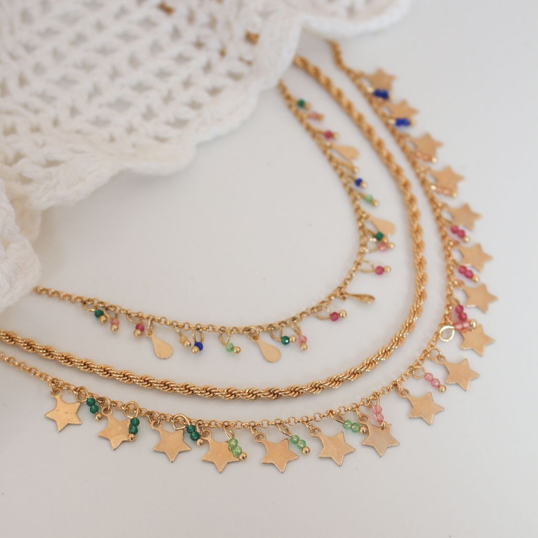 Choker de Estrelas Rana Zircônias Coloridas Folheada a Ouro 18k