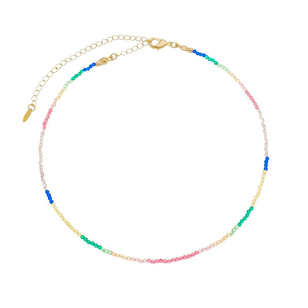 Choker Nici Zircônias Coloridas Folheada a Ouro 18k
