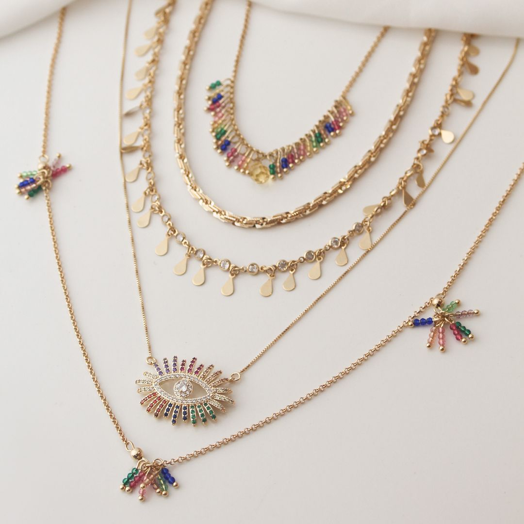 Choker Amy Zircônias Coloridas Folheada a Ouro 18k