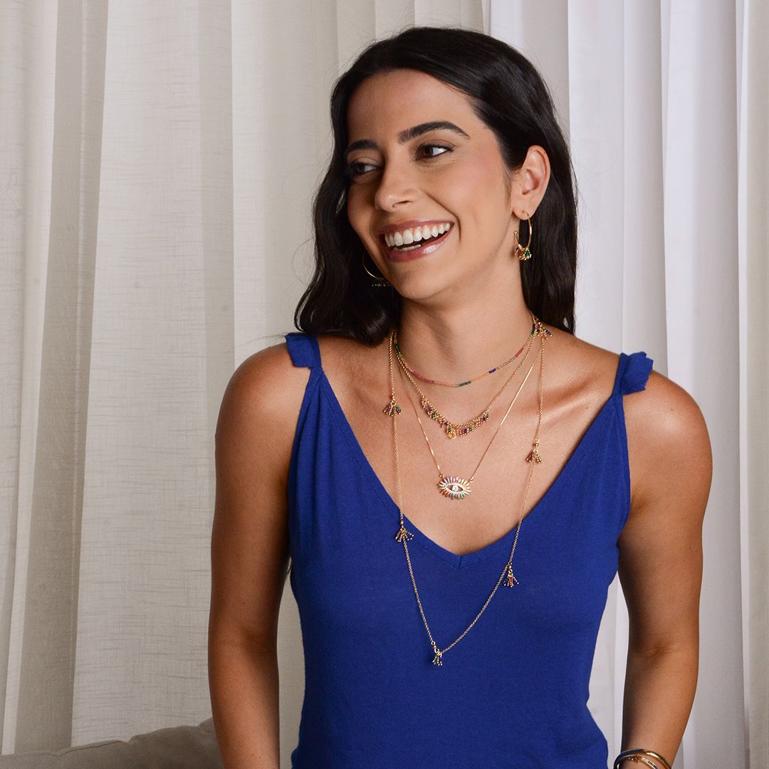 Choker Amy Zircônias Coloridas Folheada a Ouro 18k