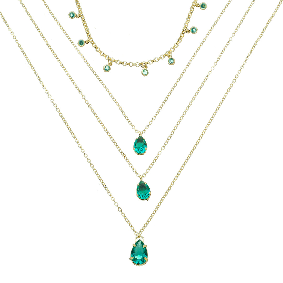 Mix de Colares Olivia Zircônias Turmalina Folheado a Ouro 18k